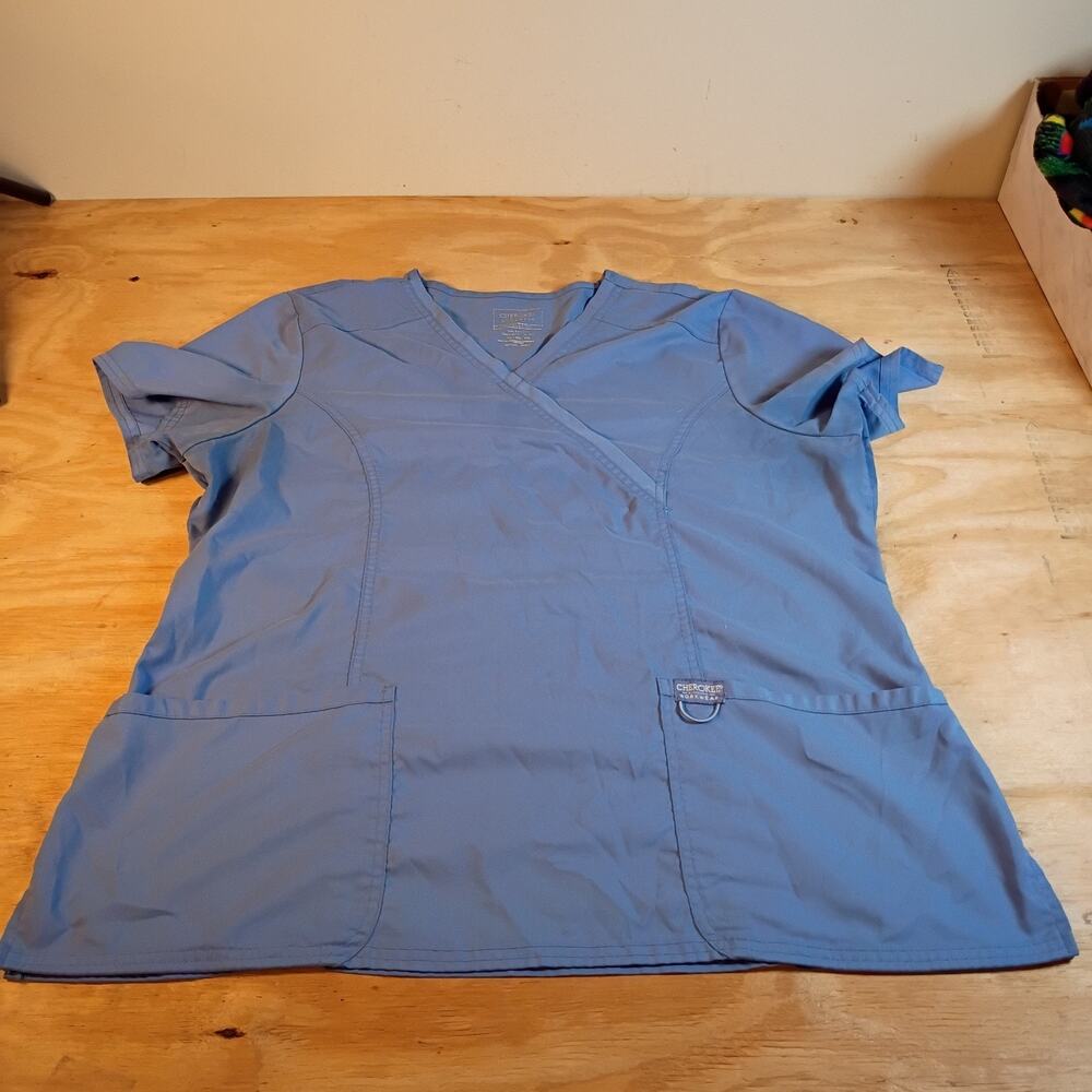Cherokee Workwear Revolution WW610 Scrub Top Womens XL Blue V-Neck Stretch